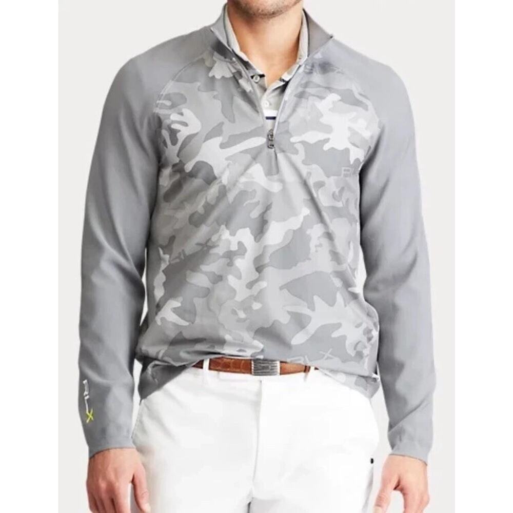 NWT RLX RALPH LAUREN CAMO 1/4 ZIP GOLF Sweater Pullover GREY Stretch Sz S $195